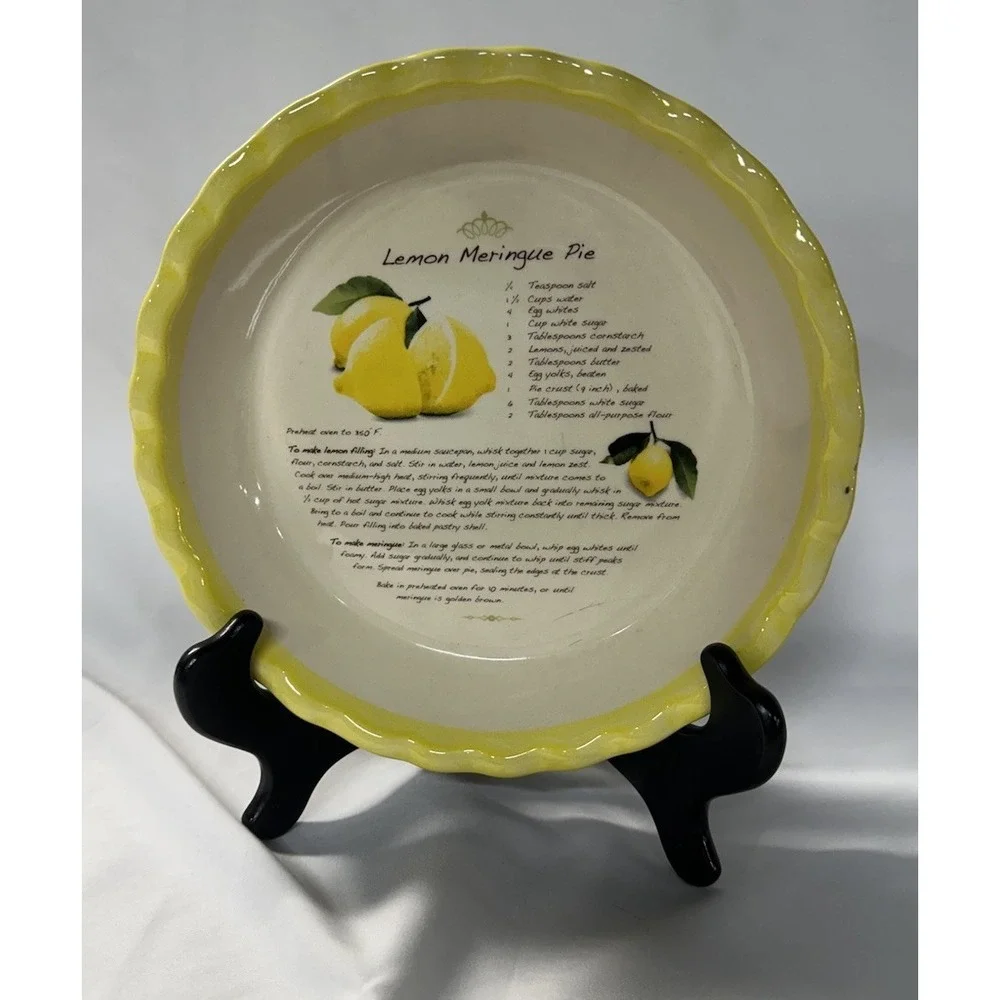 Lemon Meringue Vintage Recipe Ceramic Baking Pie Dish Cottage Core Collective